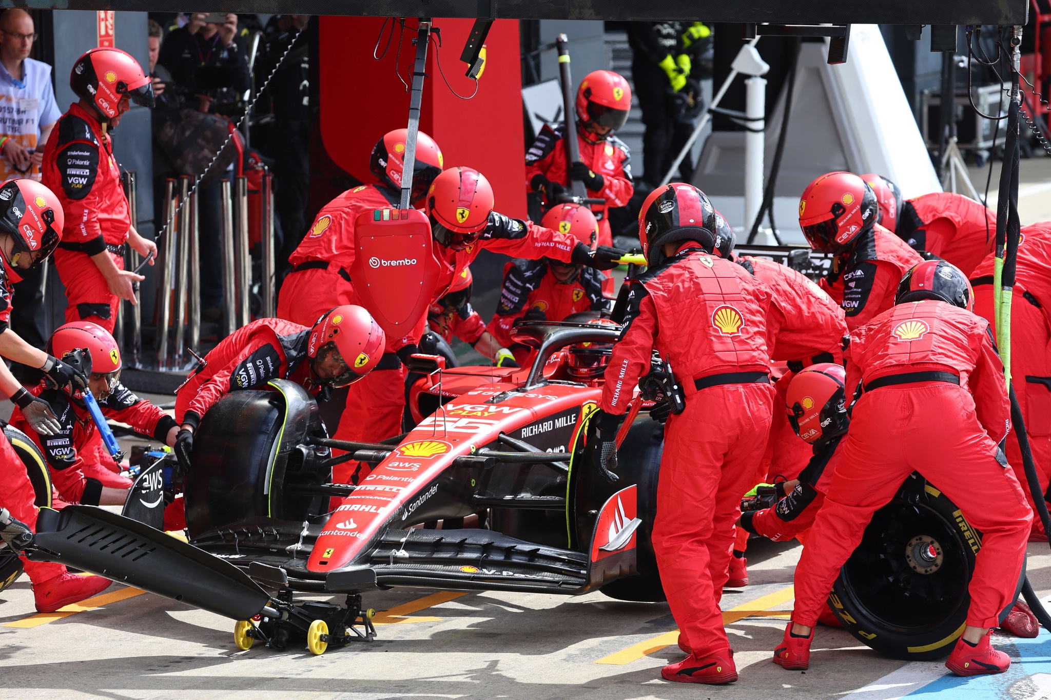 Carlos Sainz Jr (ESP) Ferrari SF-23 makes a pit stop. Formula 1 World Championship, Rd 11, British Grand Prix,